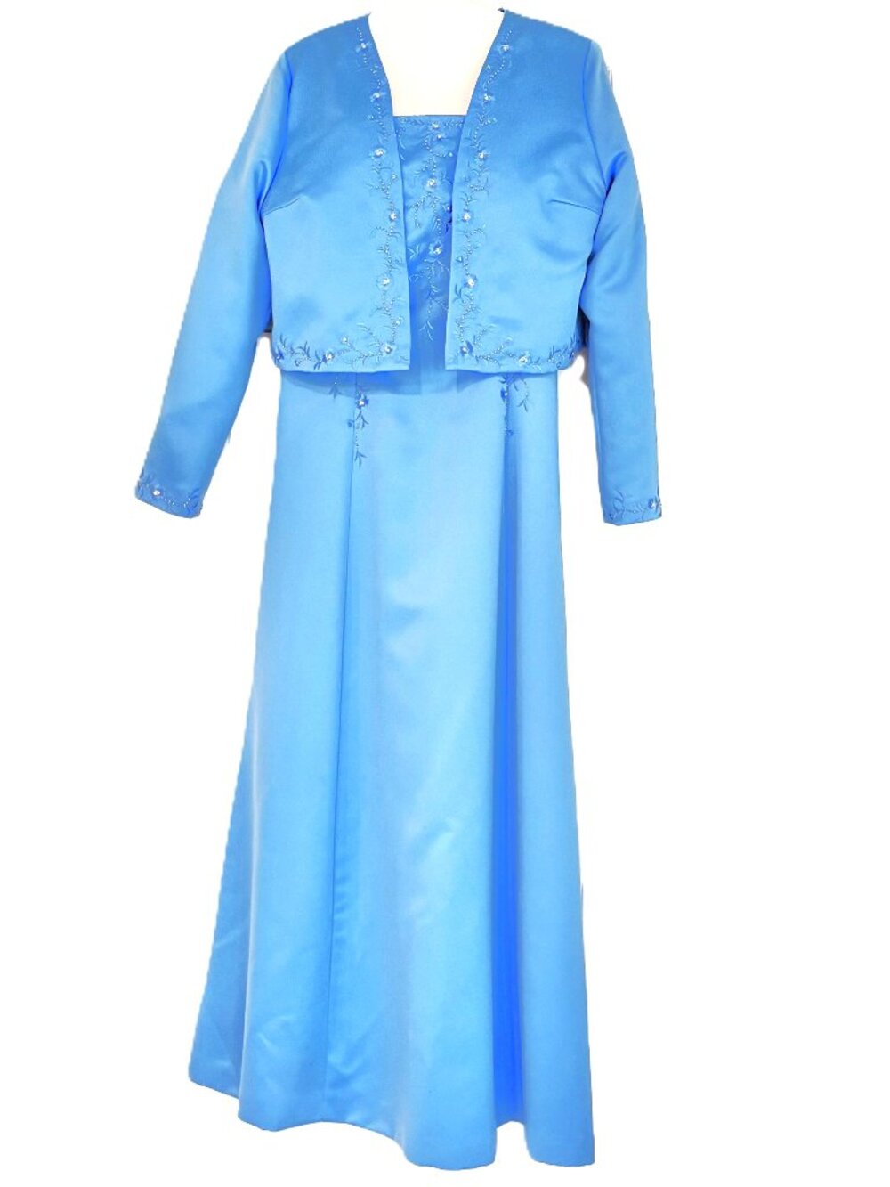 Caterina Collection Long Jacket Dress Gown MOB Wedding Blue Size M Embellished